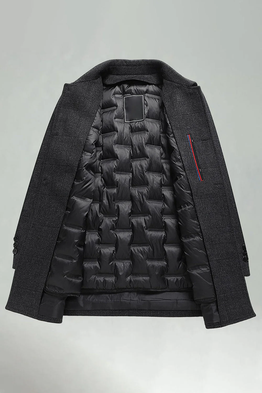 Manteau d’hiver pour hommes long à boutonnage simple à revers gris foncé - Image 3