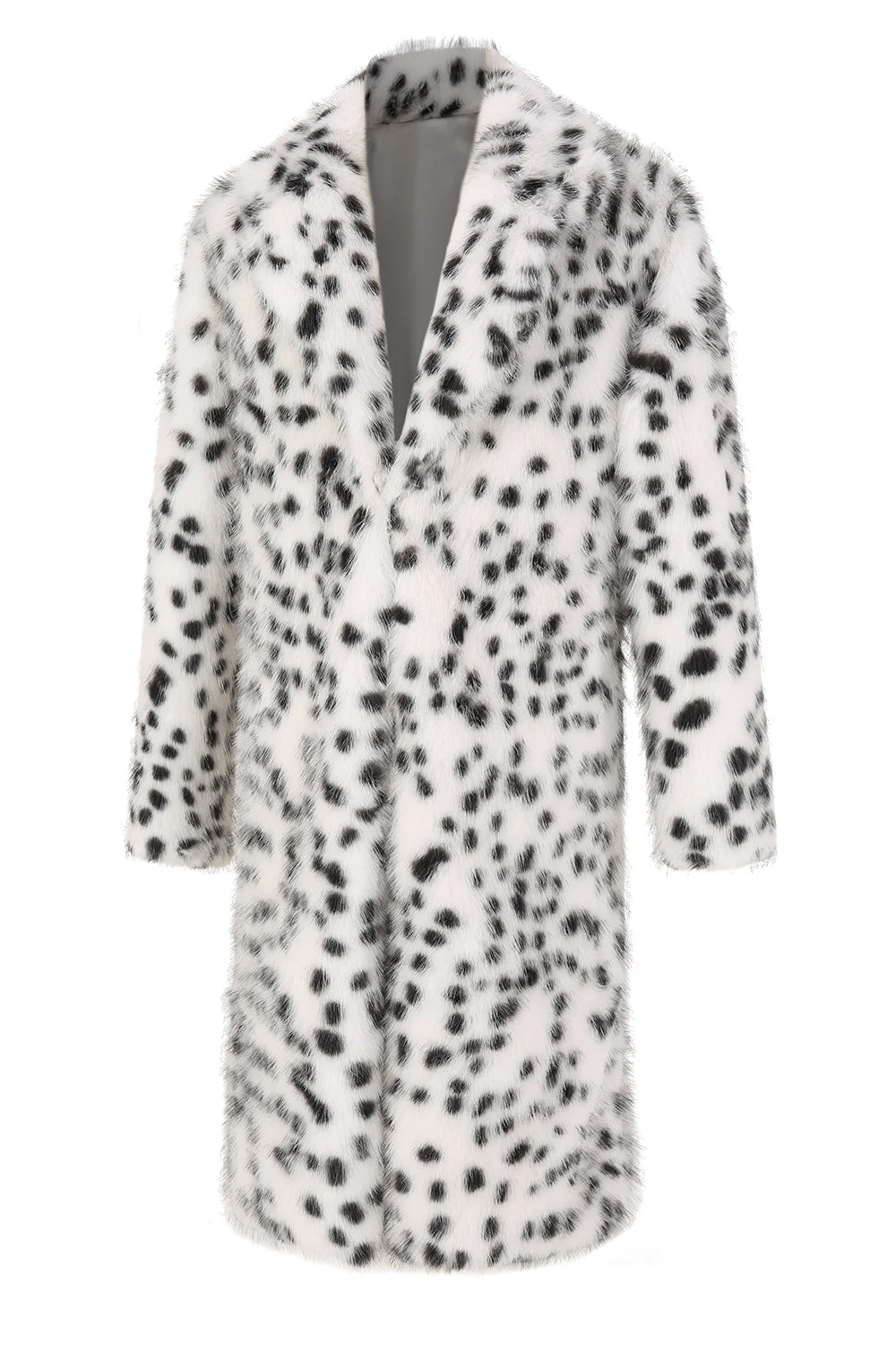 Manteau en fausse fourrure blanc noir imprimé léopard col de tailleur mi-long pour homme - Image 3