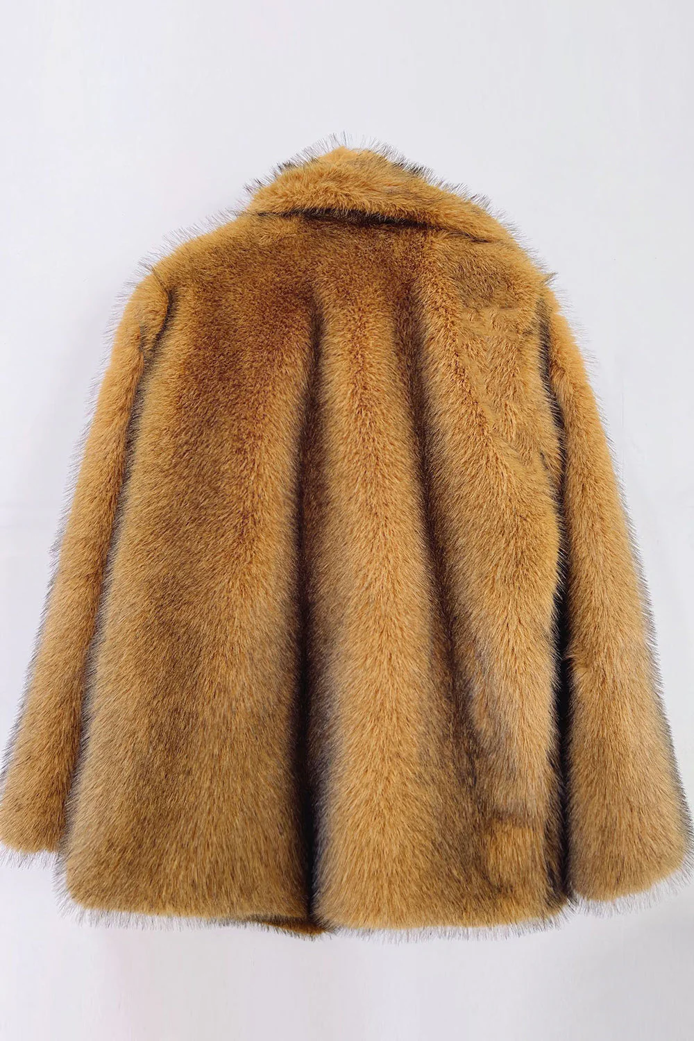 Manteau en fausse fourrure marron à poils longs ouvert sur le devant - Image 2