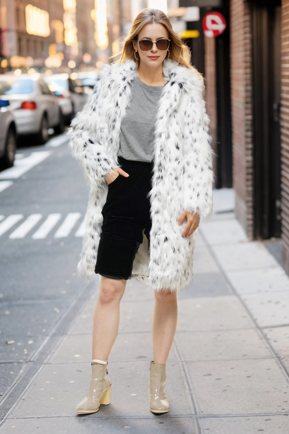 Manteau en peau de mouton en fausse fourrure blanc surdimensionné longueur genou - Image 3