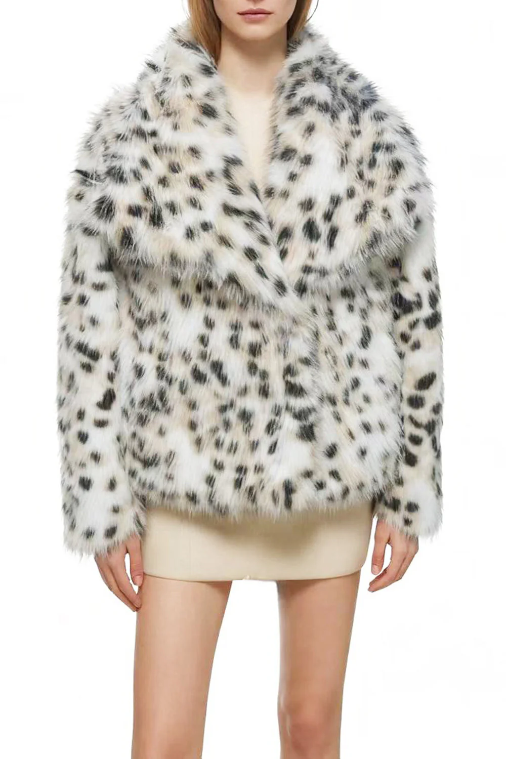 Manteau féminin en fausse fourrure imprimé abricot avec manches longues