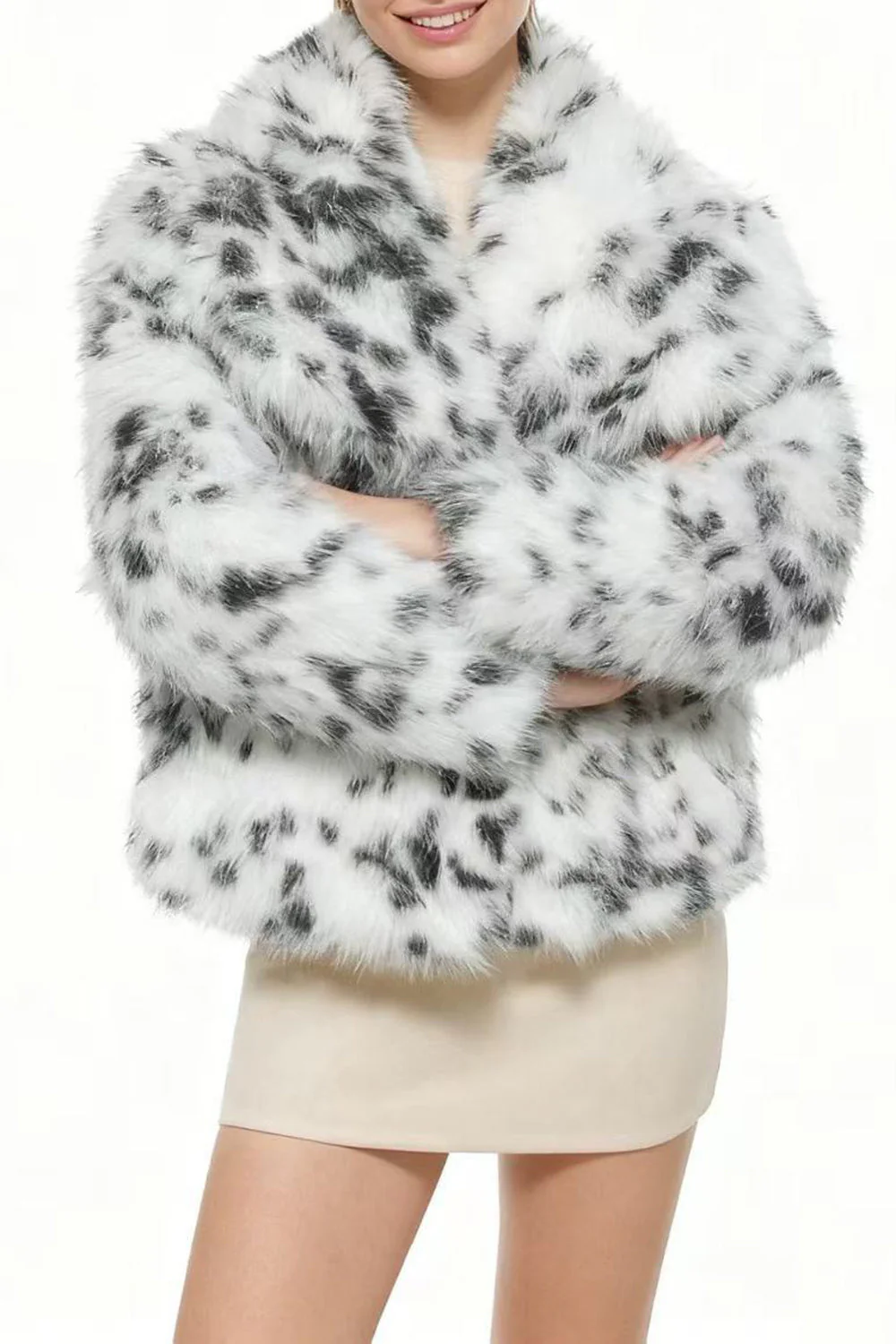 Manteau féminin en fausse fourrure imprimé abricot avec manches longues - Image 10