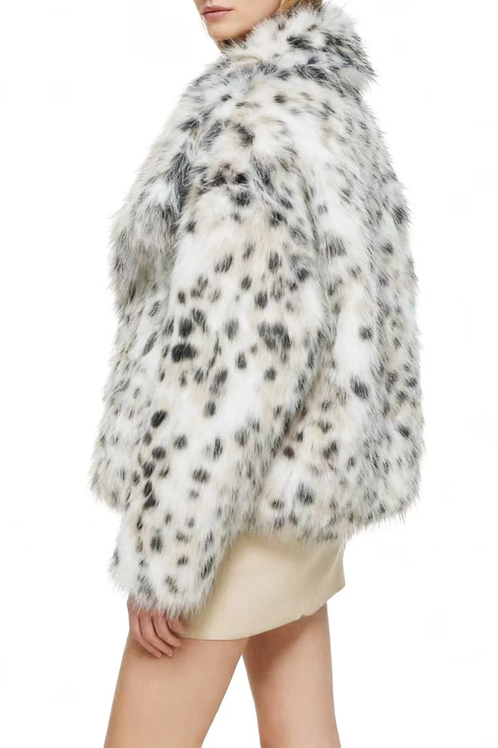 Manteau féminin en fausse fourrure imprimé abricot avec manches longues - Image 3