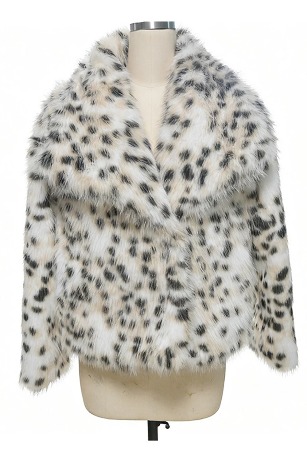 Manteau féminin en fausse fourrure imprimé abricot avec manches longues - Image 5