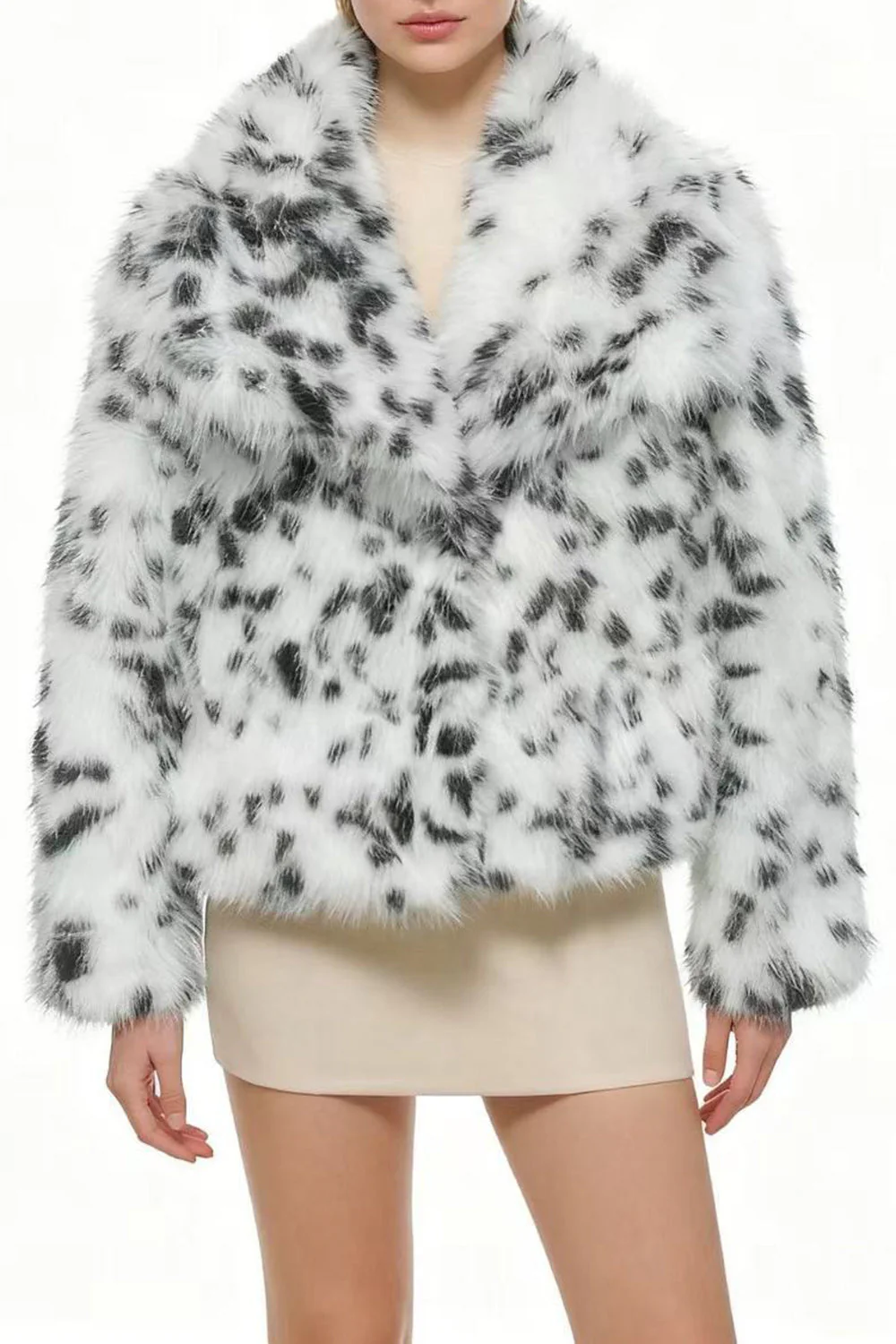 Manteau féminin en fausse fourrure imprimé abricot avec manches longues - Image 7