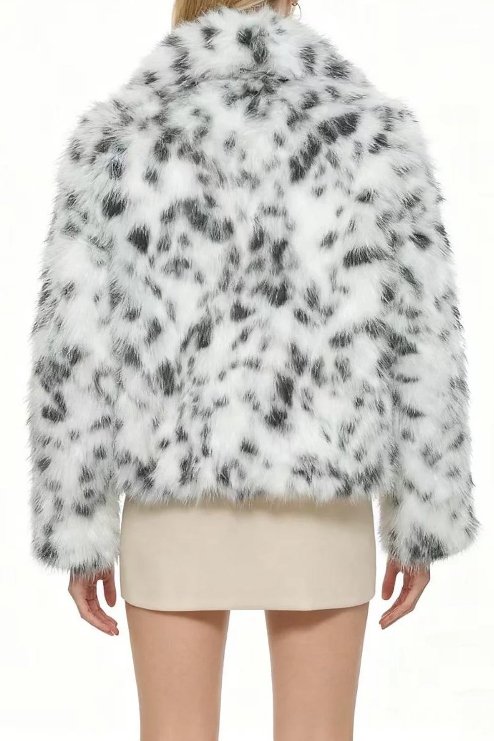Manteau féminin en fausse fourrure imprimé abricot avec manches longues - Image 8