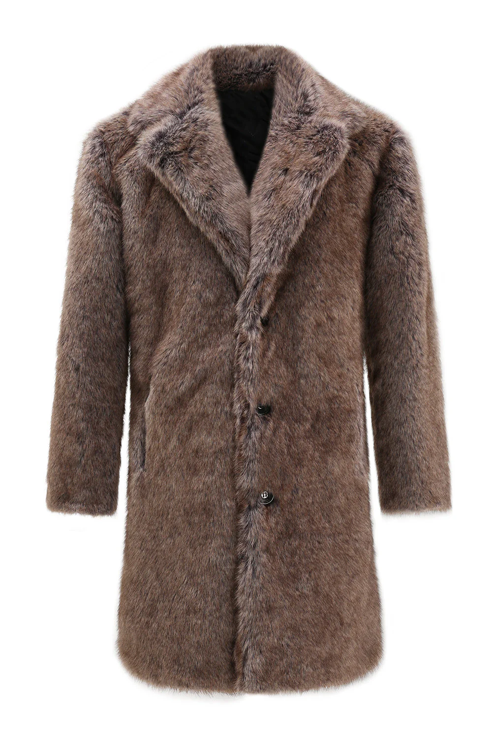 Manteau long pour homme à revers cranté kaki et denté en fausse fourrure