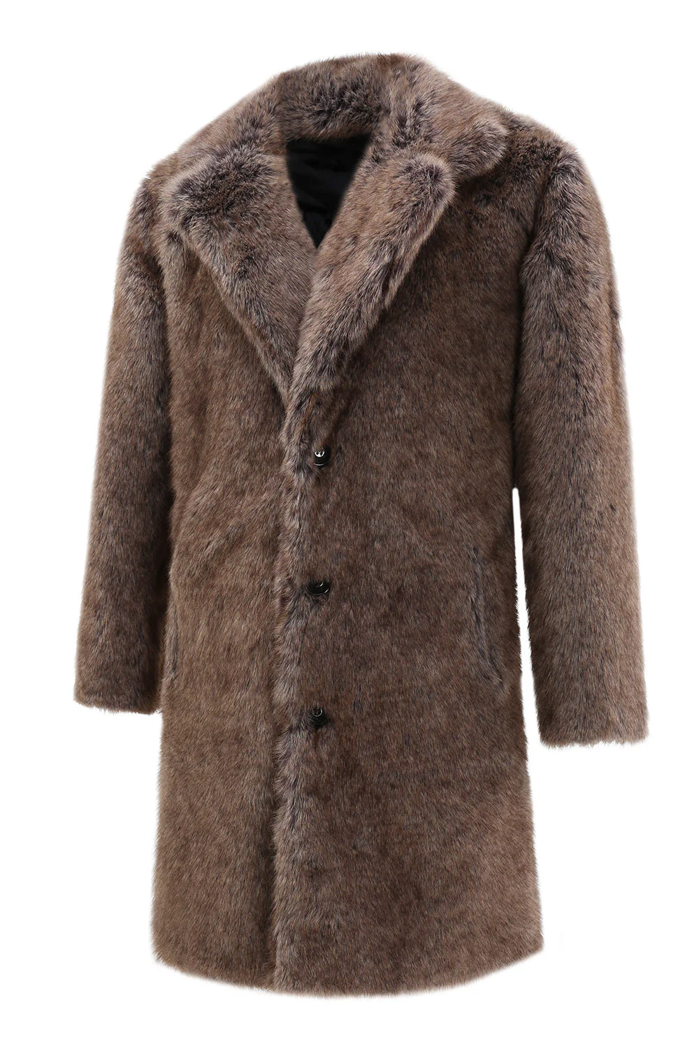 Manteau long pour homme à revers cranté kaki et denté en fausse fourrure - Image 3