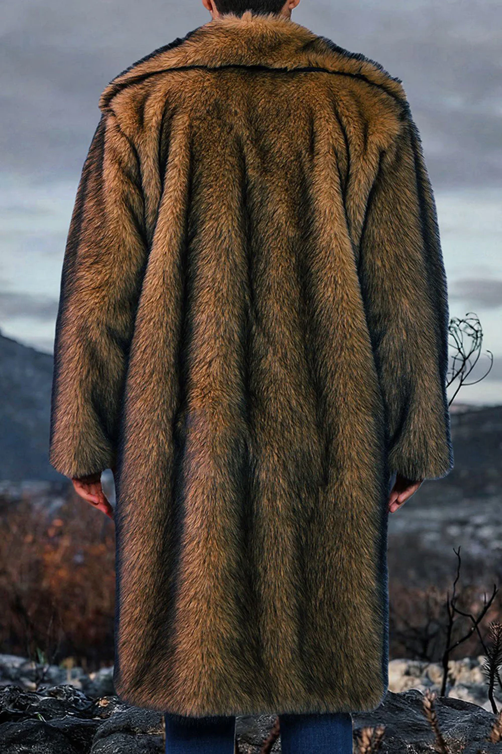 Manteau long pour homme en châle blanc à revers fausse fourrure - Image 18
