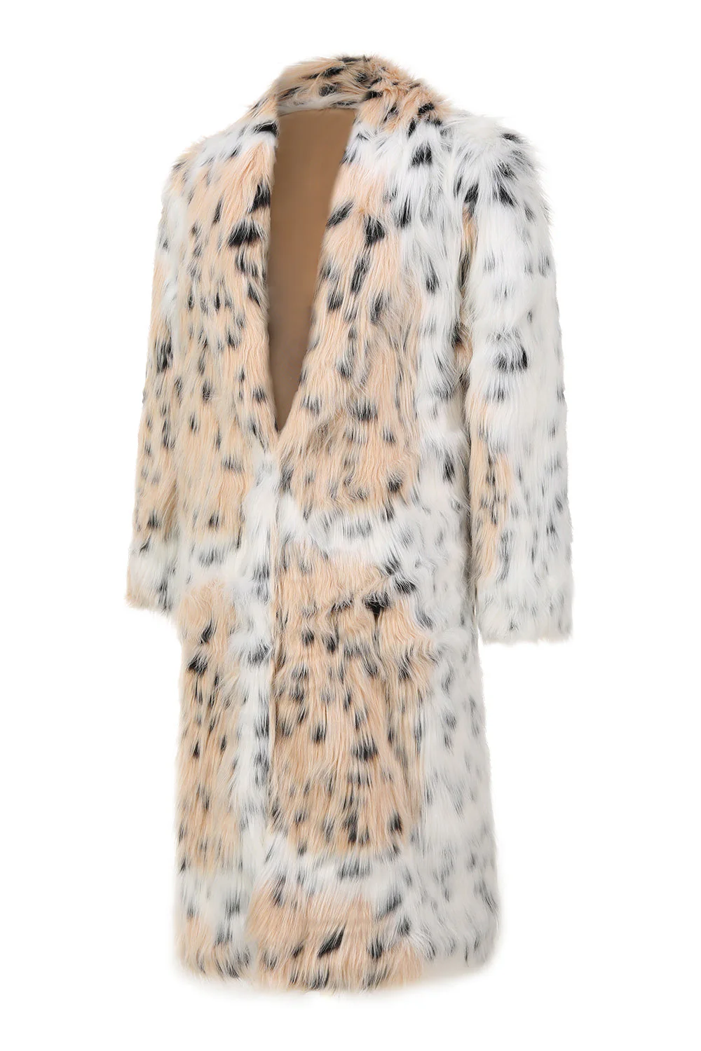 Manteau mi-long en fausse fourrure léopard imprimé blanc pour homme - Image 3