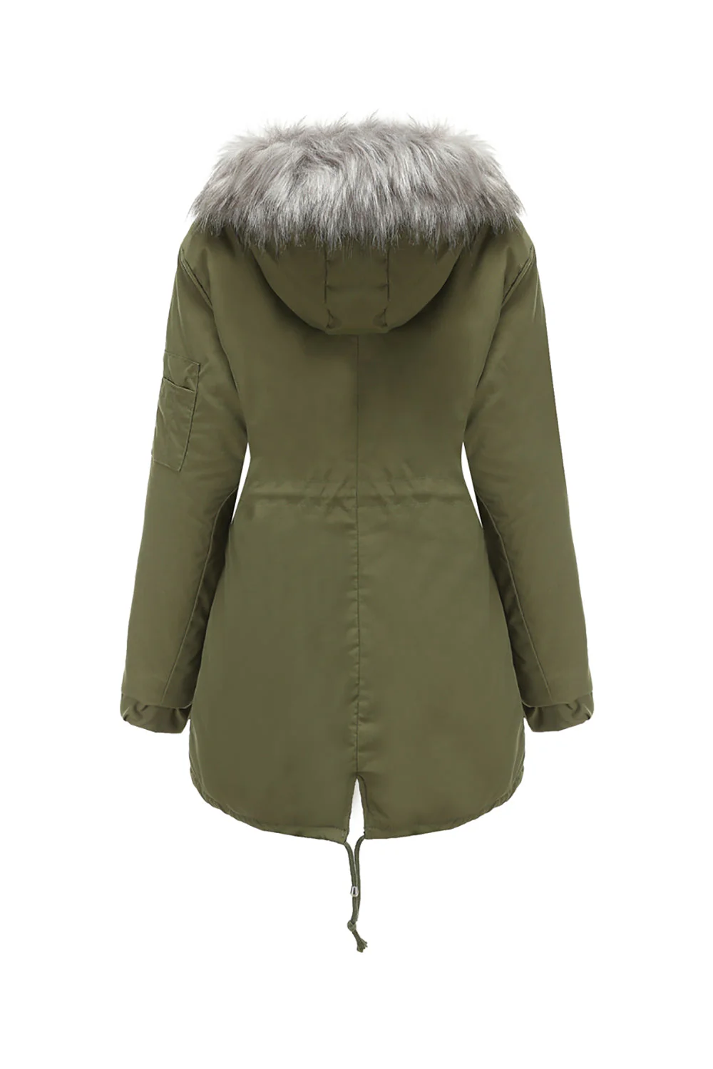 Manteau mi-long en molleton d’hiver chaud plus à capuche vert armée - Image 2