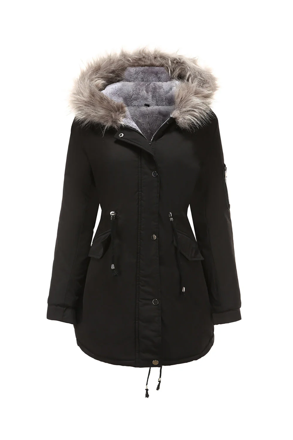 Manteau mi-long en molleton d’hiver chaud plus à capuche vert armée - Image 7