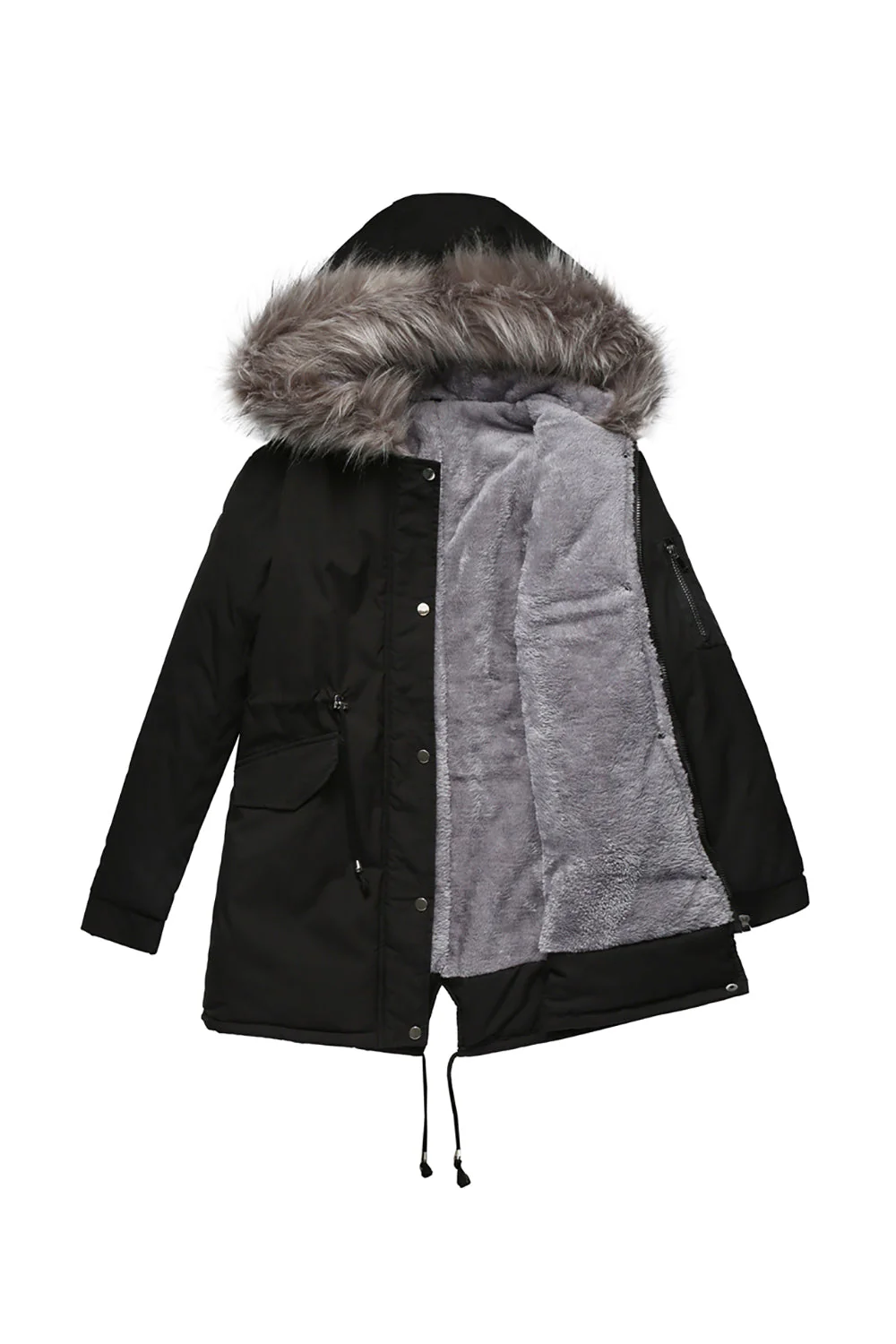 Manteau mi-long en molleton d’hiver chaud plus à capuche vert armée - Image 9