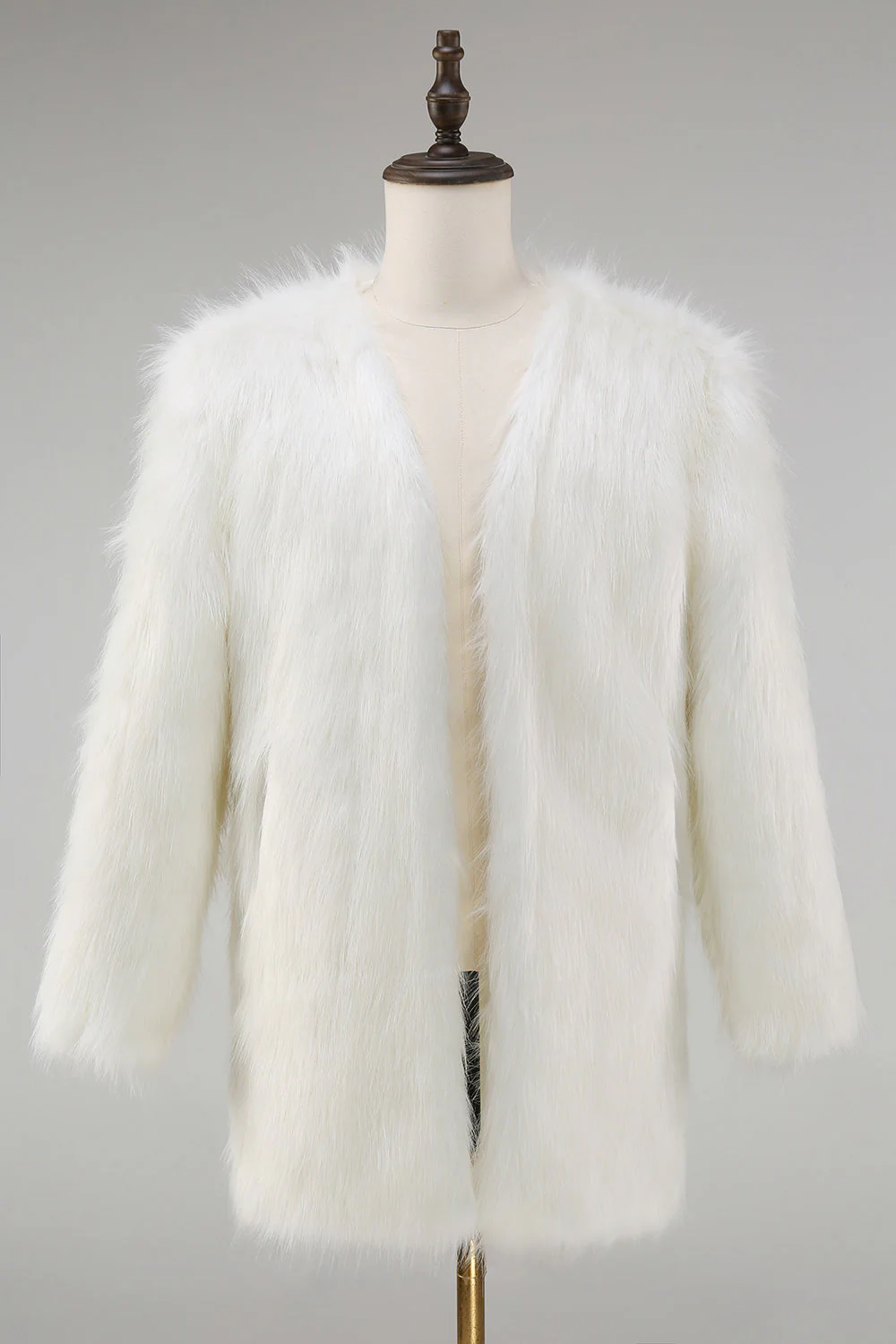 Manteau pour homme en fausse fourrure moelleuse blanche à manches longues - Image 5
