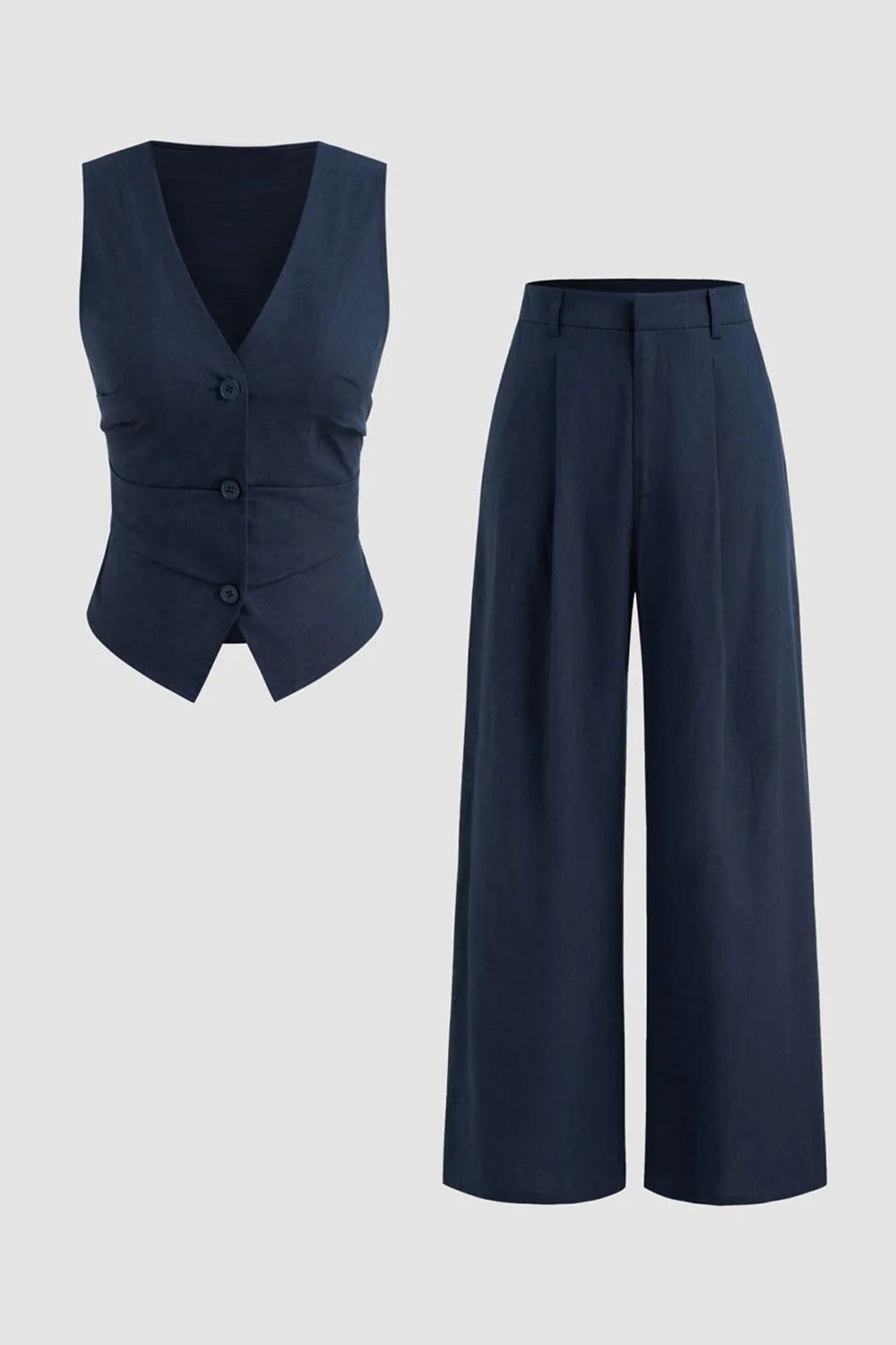 Costume de bal femme 2 pièces marine en satin sans manches