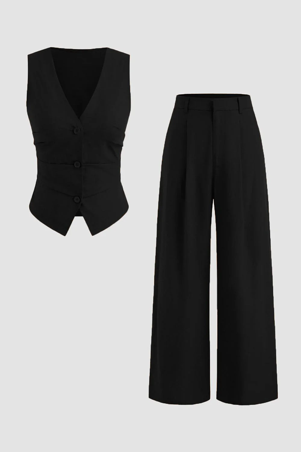 Costume de bal femme 2 pièces marine en satin sans manches - Image 7