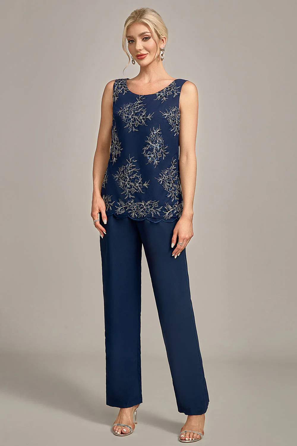 Marine 3 pièces mère de la mariée pantalon costumes avec Appliques - Image 3