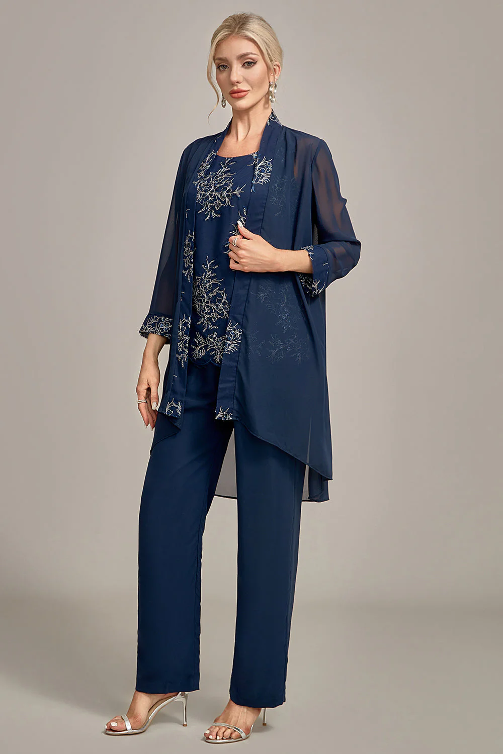Marine 3 pièces mère de la mariée pantalon costumes avec Appliques - Image 5
