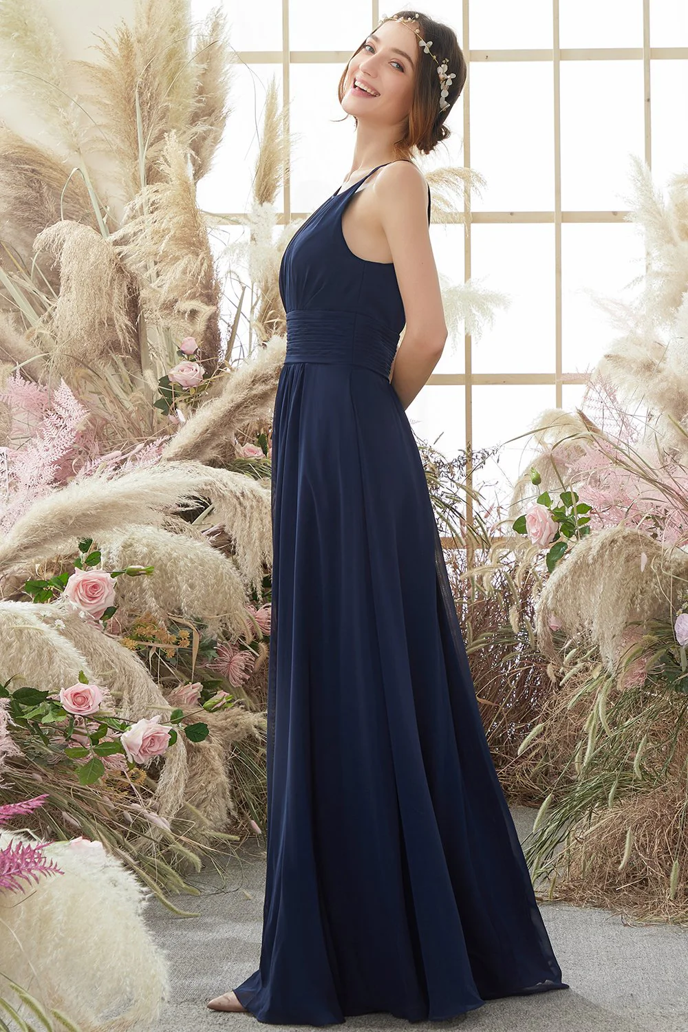 Robe de demoiselle d'honneur en mousseline de soie Marine - Image 4