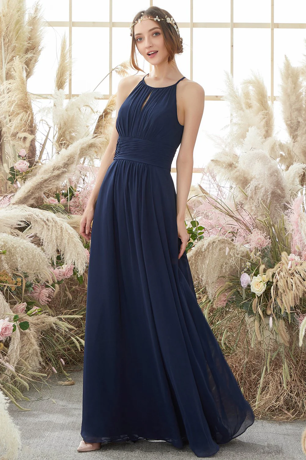 Robe de demoiselle d'honneur en mousseline de soie Marine - Image 5