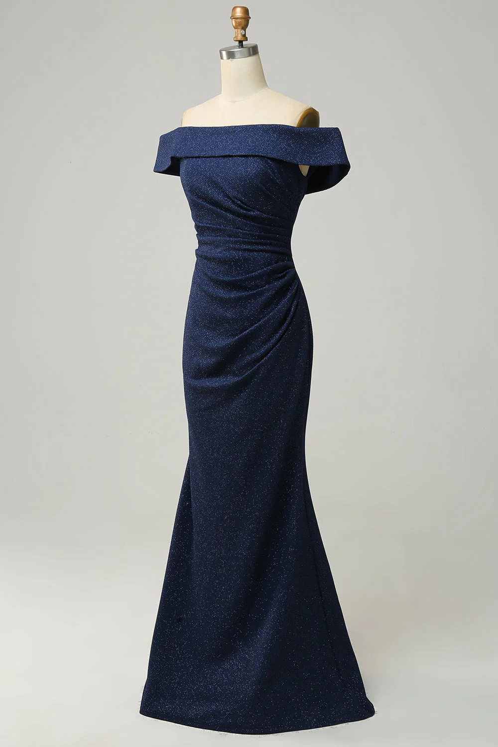 Marine Robe de demoiselle d'honneur longue fourreau scintillante à épaules dénudées - Image 3