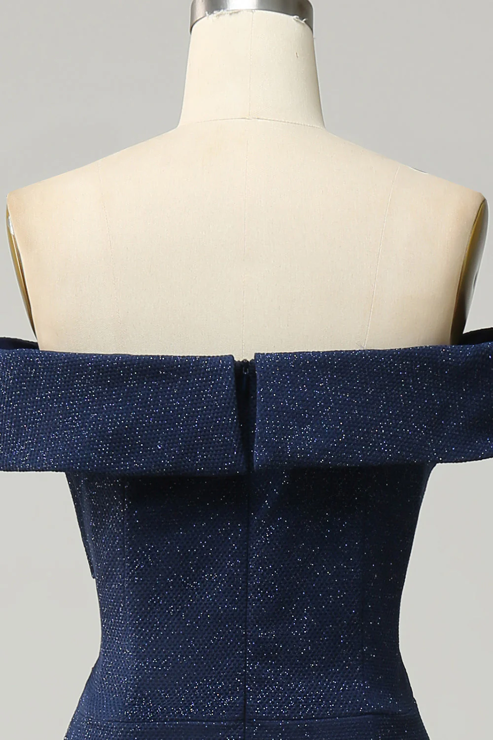 Marine Robe de demoiselle d'honneur longue fourreau scintillante à épaules dénudées - Image 5