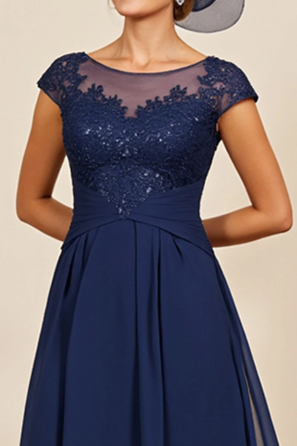 Marine Une Ligne Appliquée Longue Robe De La Mère De La Mariée - Image 4
