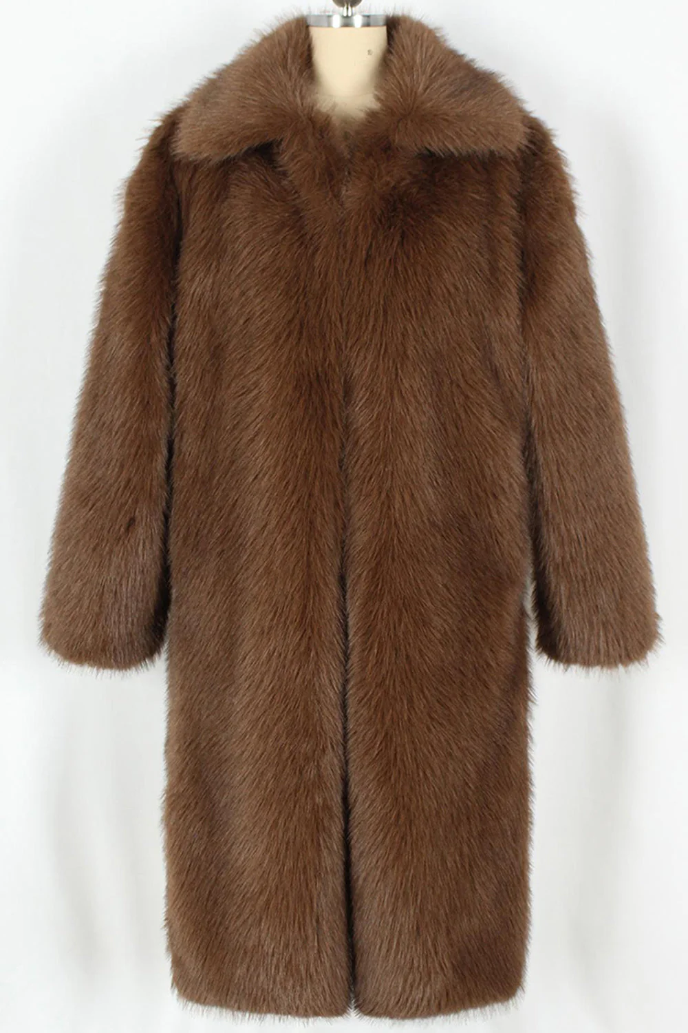 Manteau d’hiver pour homme en fausse fourrure marron à col long - Image 4