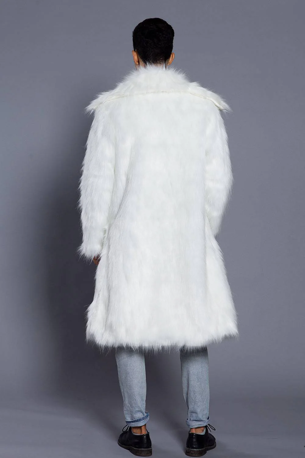 Marron Ouvert Sur Le Devant Fausse Fourrure Long Hommes Manteau - Image 10