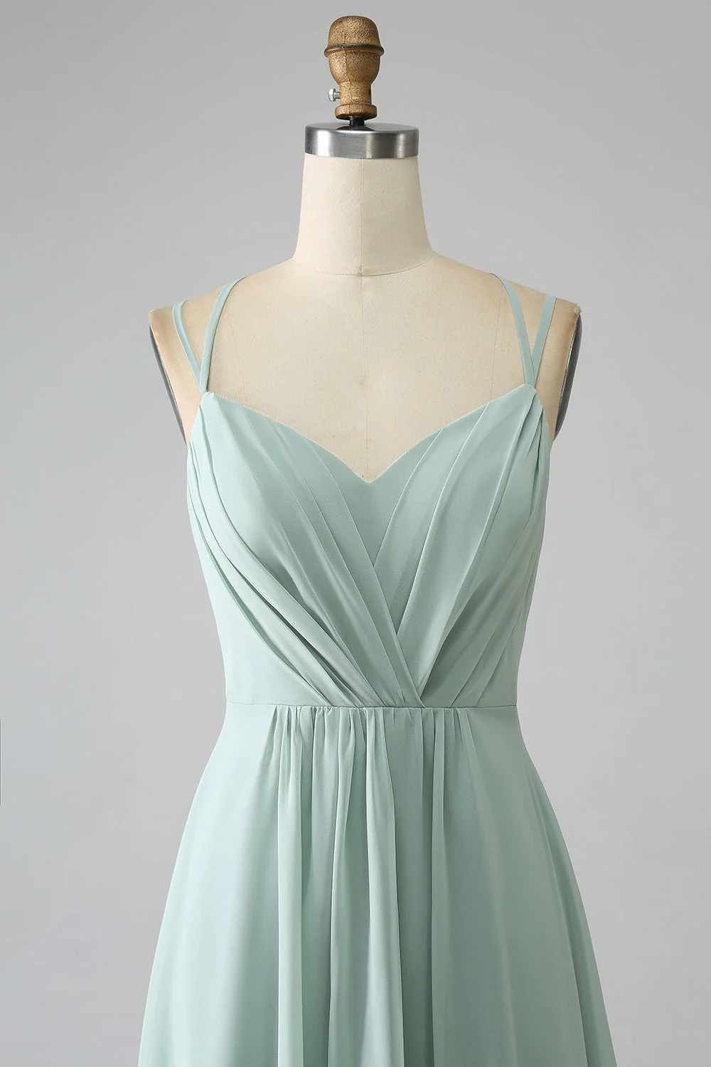 Matcha A-ligne Spaghetti Bretelles Dos Nu Plissé Longue Robe De Demoiselle D’honneur - Image 4