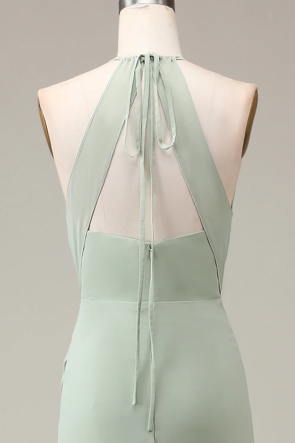 Robe de demoiselle d'honneur en fourreau plissé matcha dos nu avec fente - Image 5