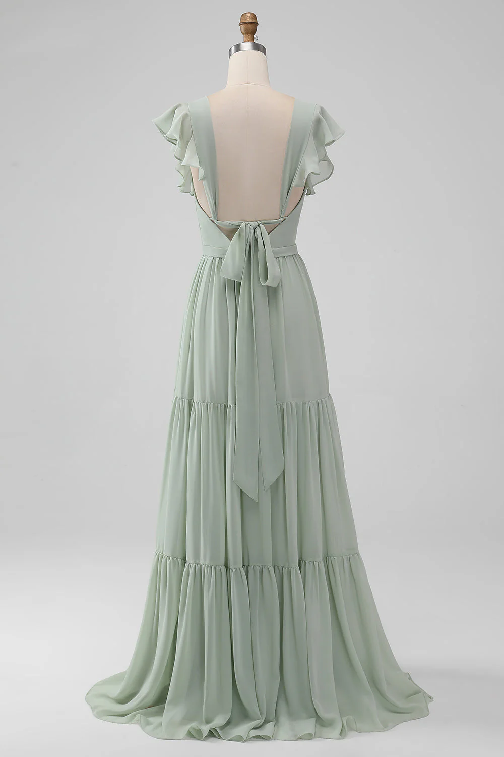 Matcha V Neck A Ligne Robe De Demoiselle D’honneur En Mousseline De Soie Avec Fente - Image 4