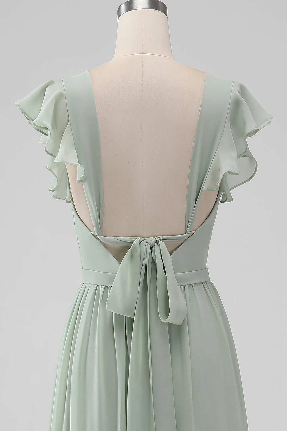 Matcha V Neck A Ligne Robe De Demoiselle D’honneur En Mousseline De Soie Avec Fente - Image 6