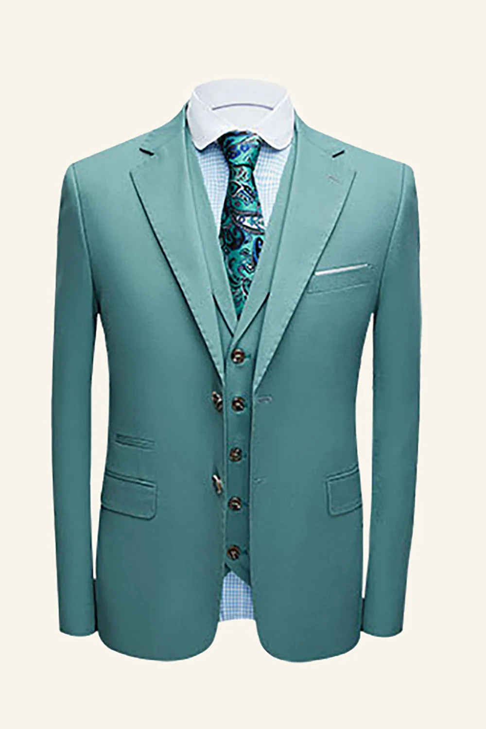 Menthe 3 pièces Revers cranté Hommes Prom Costumes de mariage - Image 4