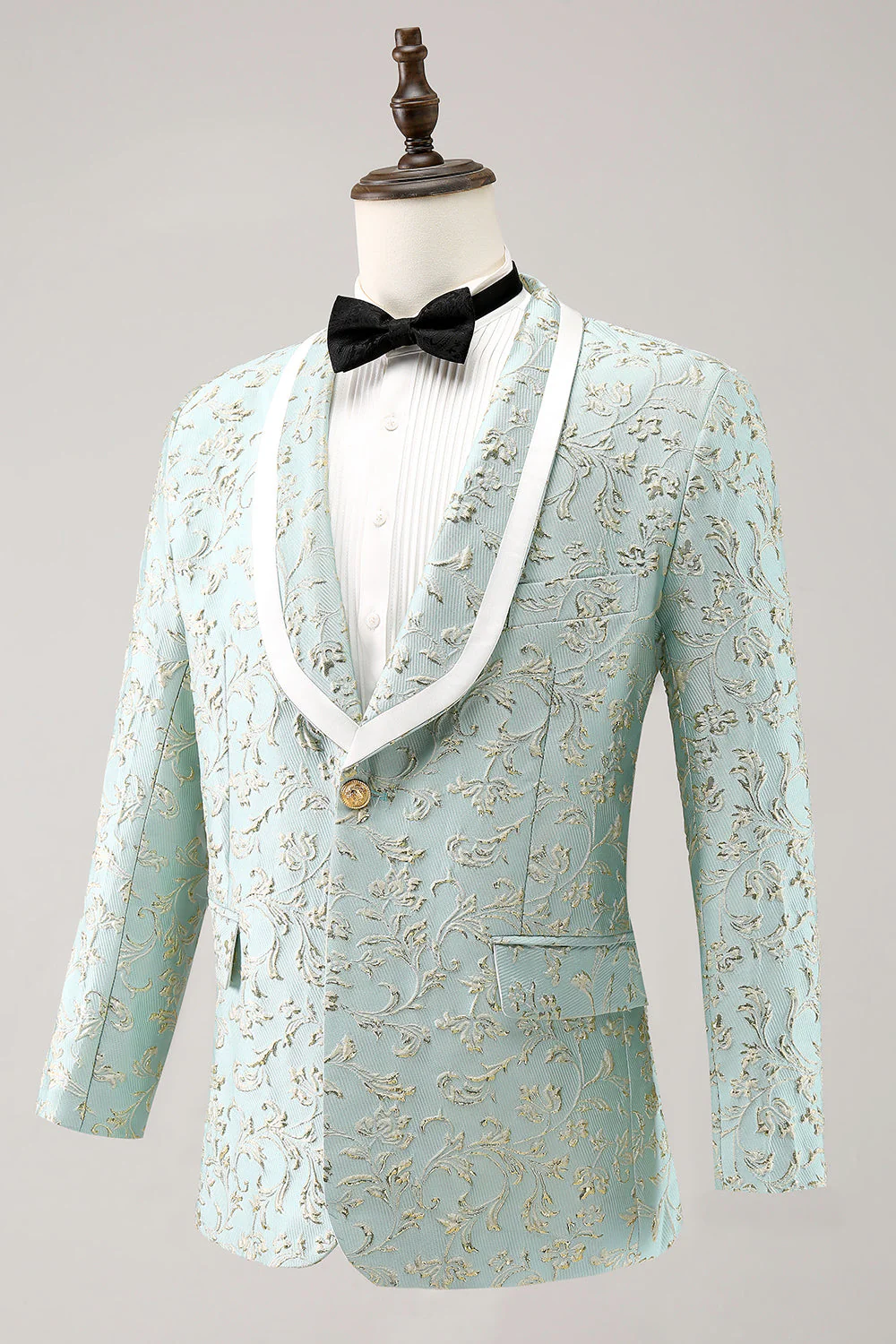 Menthe Jacquard Châle Revers 2 Pièces Un Bouton Costumes Hommes - Image 5