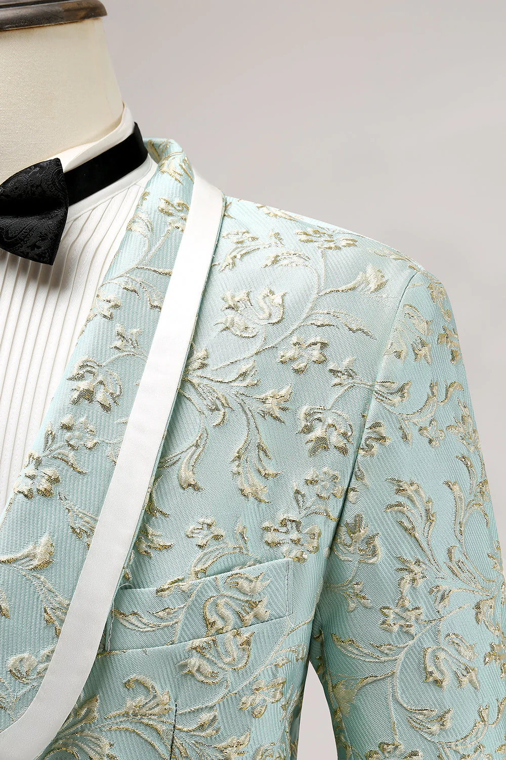 Menthe Jacquard Châle Revers 2 Pièces Un Bouton Costumes Hommes - Image 6