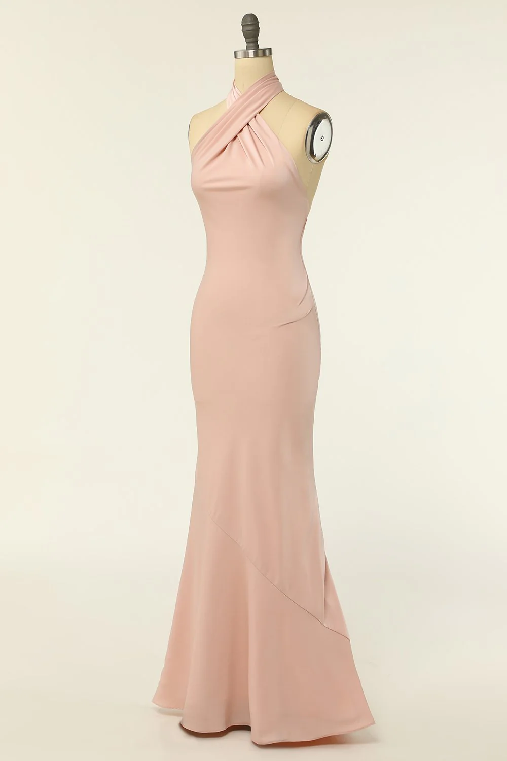 Mermaid Halter Blush Robe de demoiselle d’honneur longue avec dos sans dos - Image 3