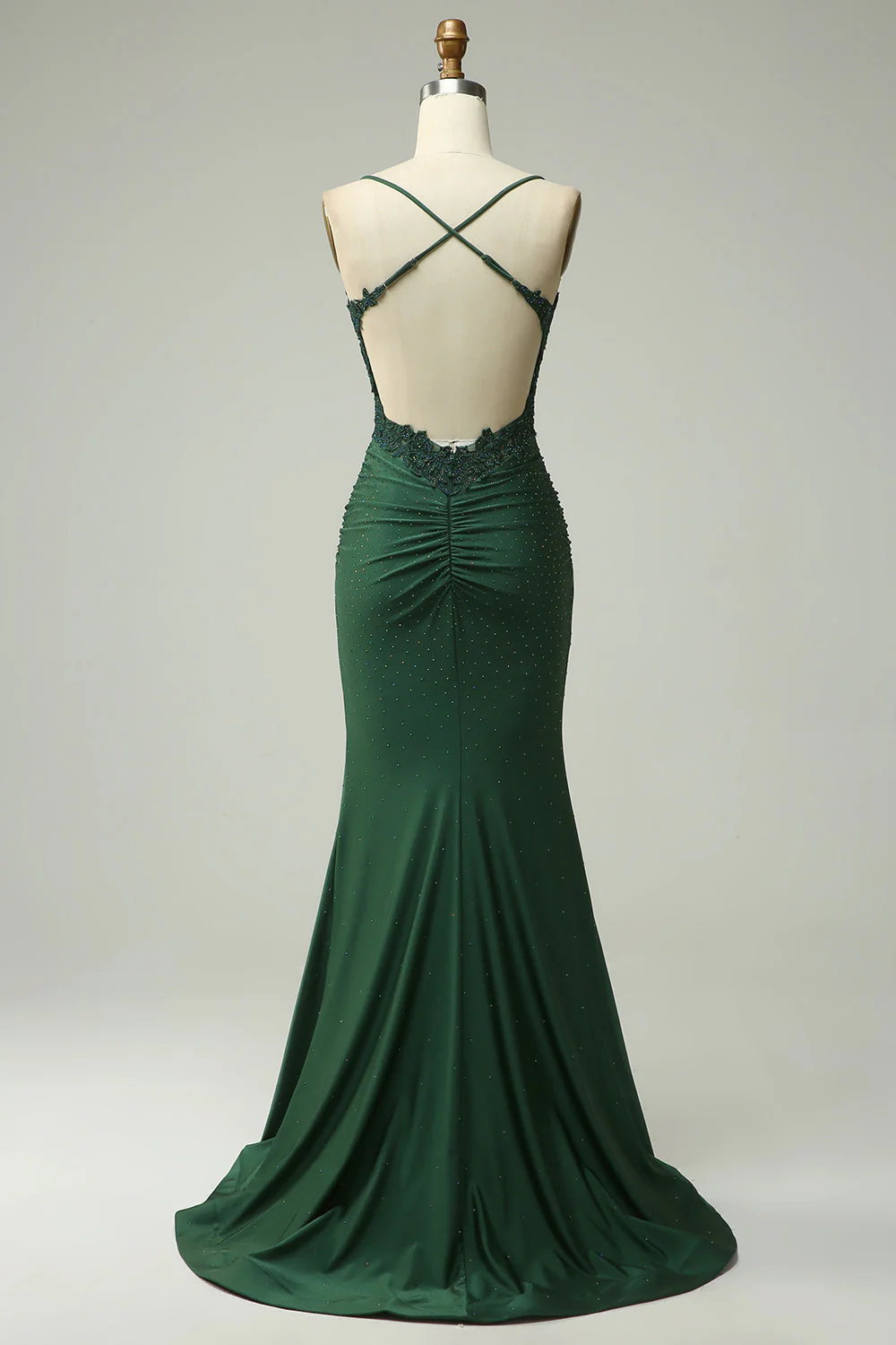Robe de soirée sirène à col halter vert foncé avec appliques - Image 2