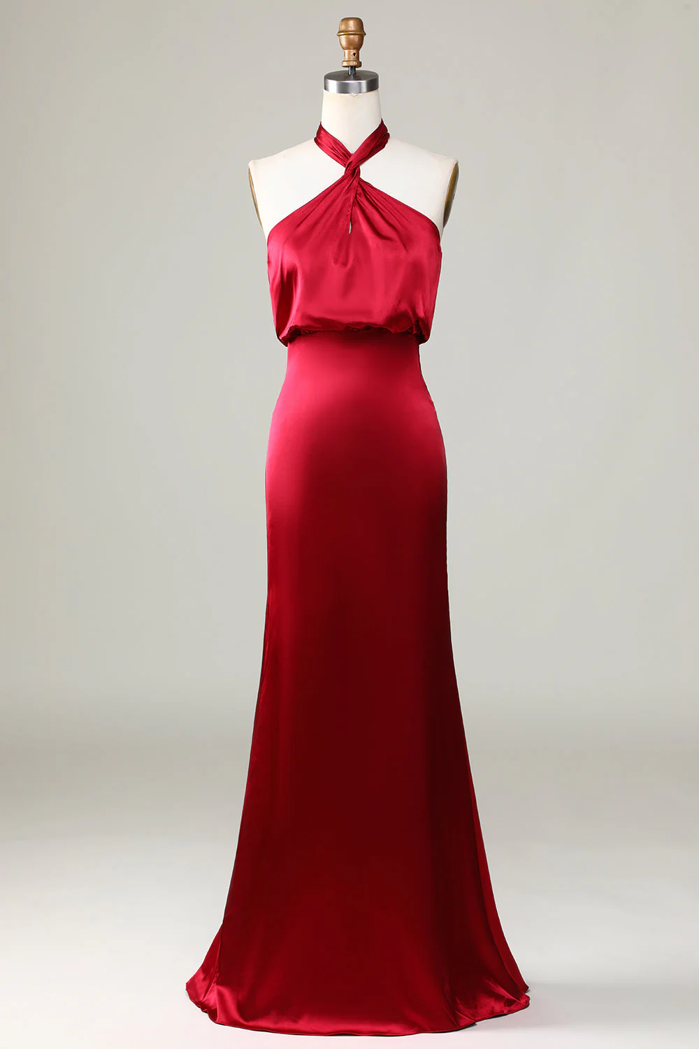 Mermaid Halter Robe de demoiselle d’honneur bordeaux sans manches