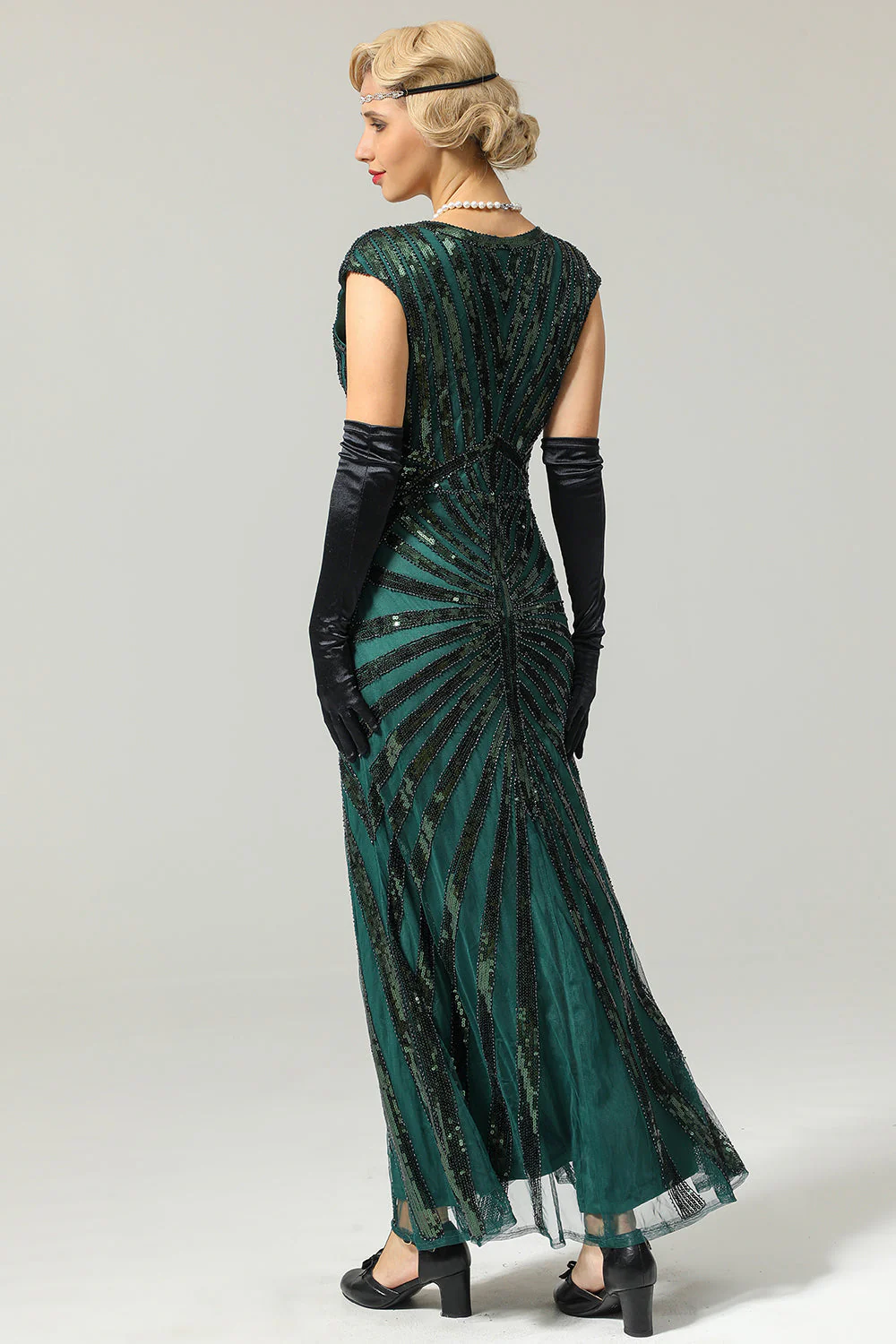 Robe Sirène Noire 1920s Gatsby Flapper avec paillette - Image 14