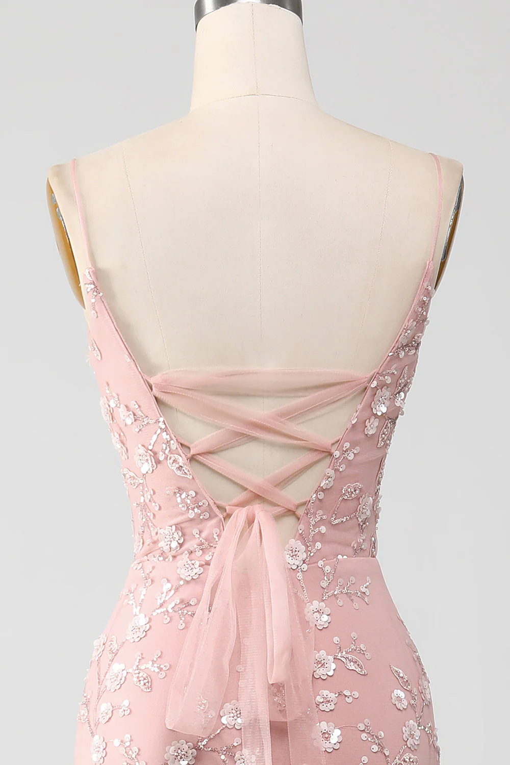 Robe de soirée sirène blush à bretelles fines avec appliques - Image 5