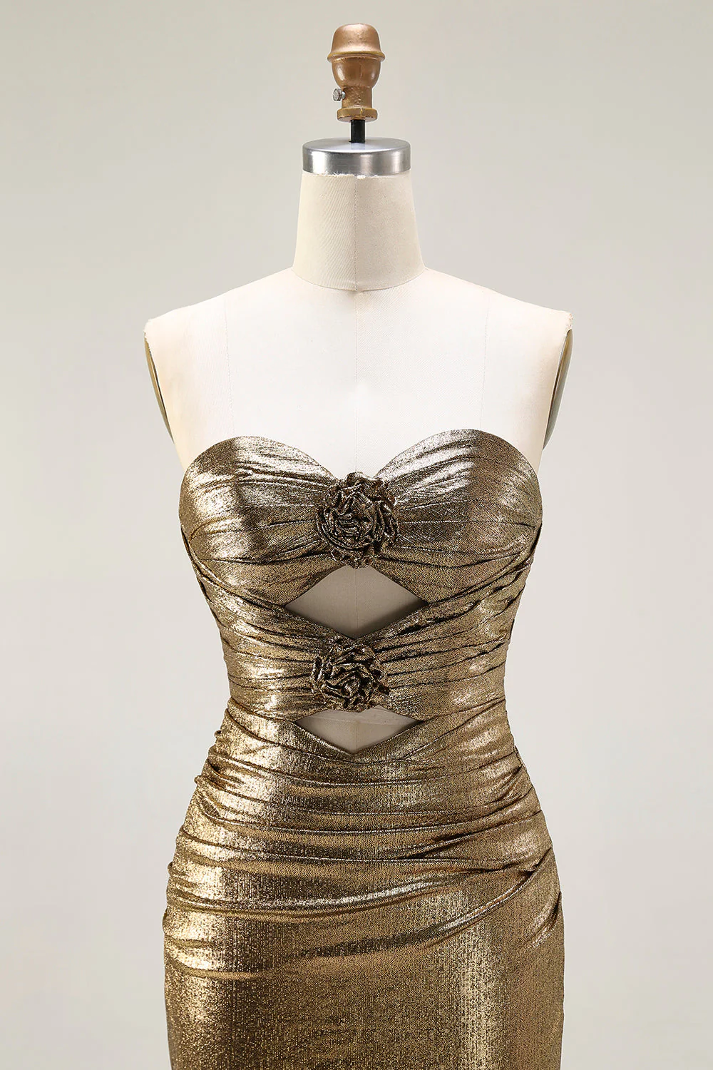 Métallisé sirène dorée foncée bustier sans bretelles découpée longue Robe De Soirée avec fente - Image 4