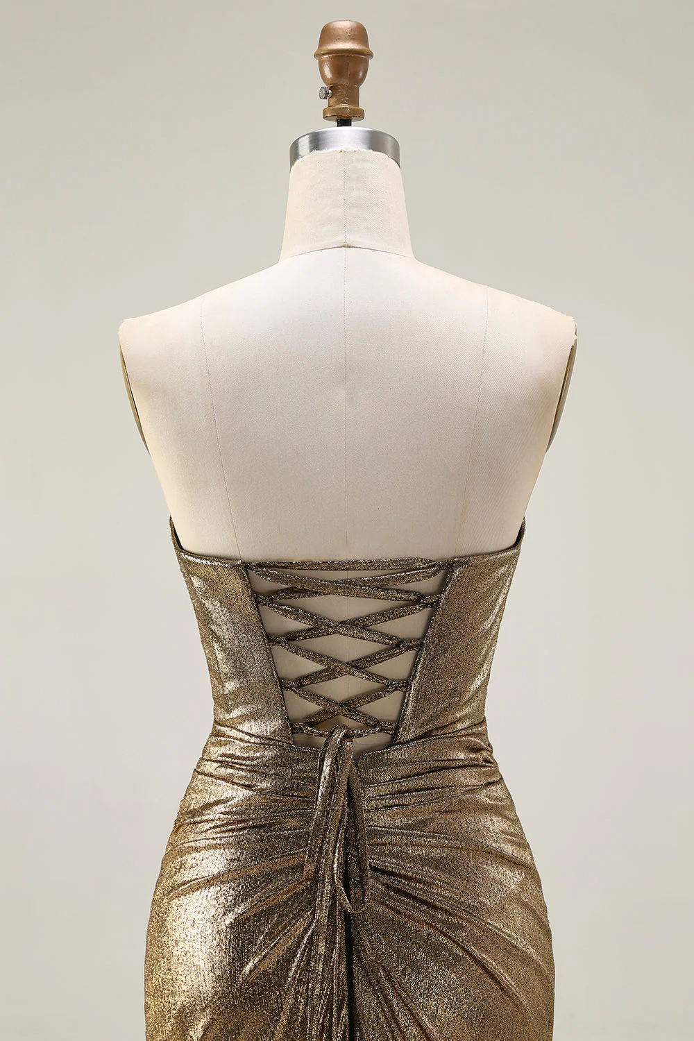 Métallisé sirène dorée foncée bustier sans bretelles découpée longue Robe De Soirée avec fente - Image 5