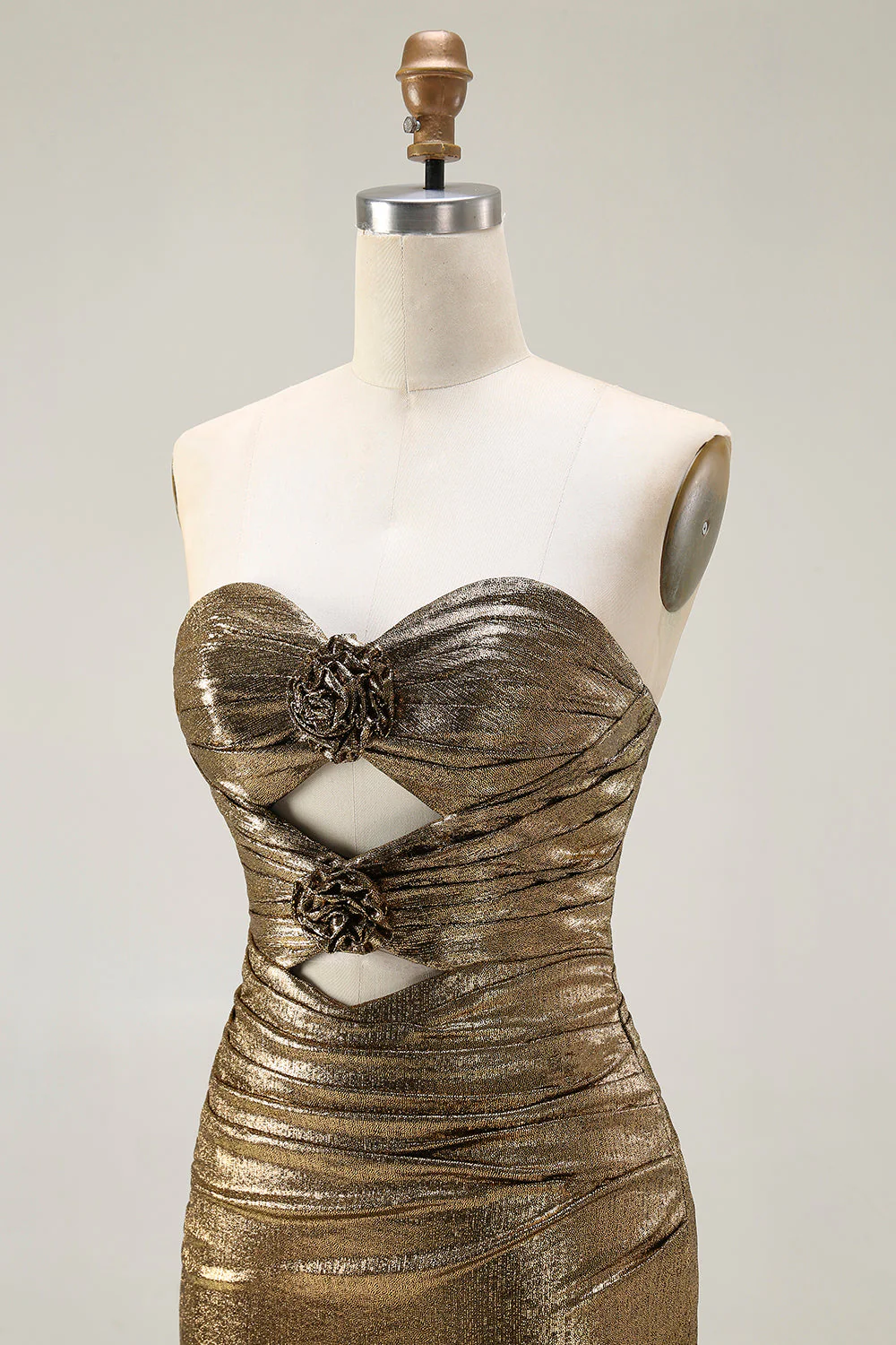 Métallisé sirène dorée foncée bustier sans bretelles découpée longue Robe De Soirée avec fente - Image 6