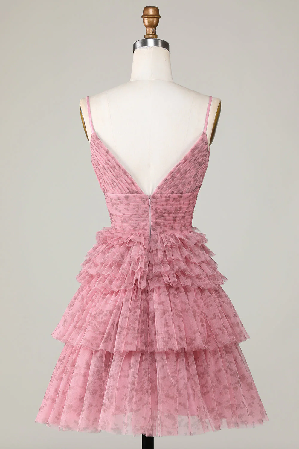 Mignon A Line Spaghetti Straps Blush Homecoming Robe avec volants - Image 2