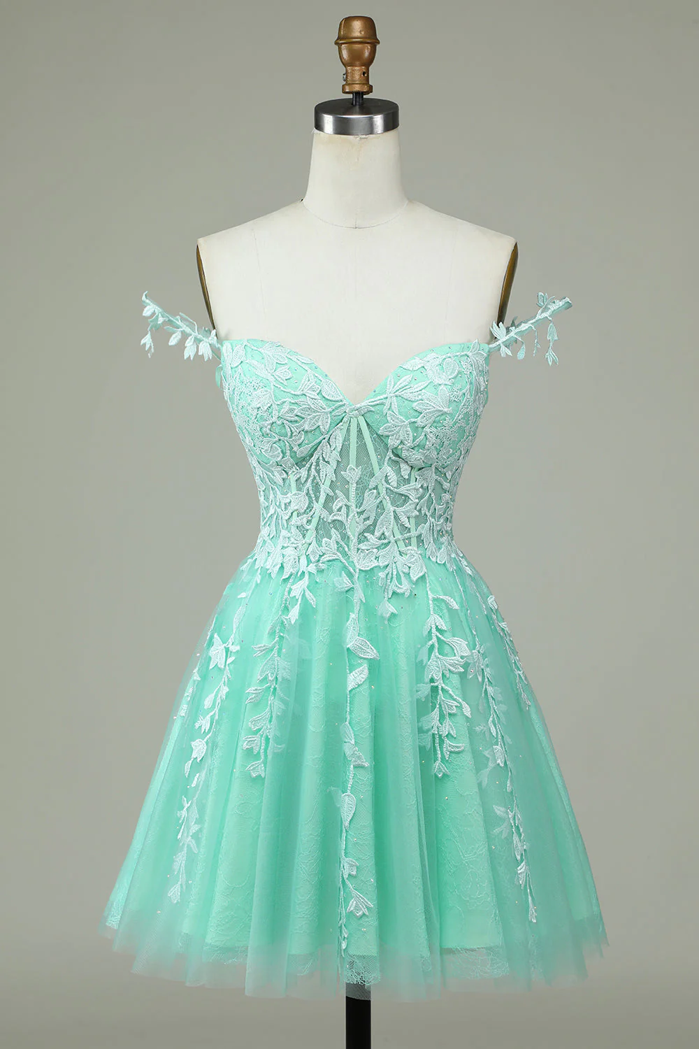 Mignon Bretelles spaghetti ligne A Gris Robe courte Cocktail avec appliques - Image 10