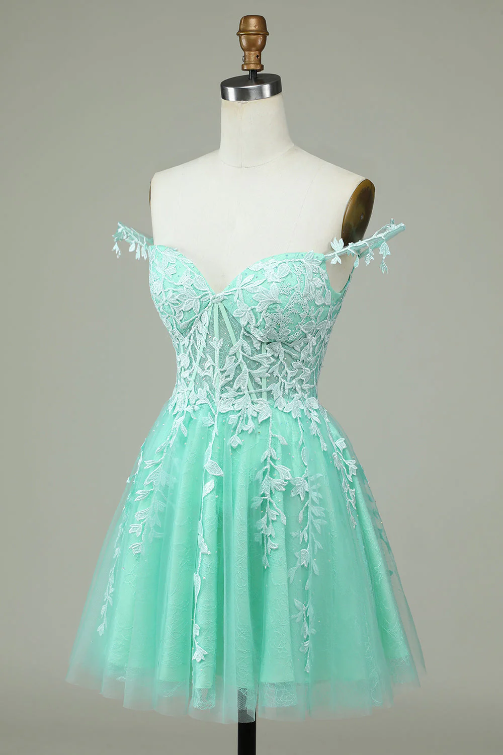 Mignon Bretelles spaghetti ligne A Gris Robe courte Cocktail avec appliques - Image 12