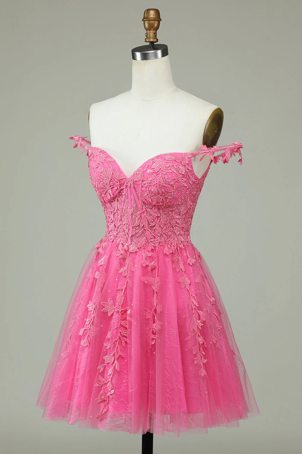 Mignon Bretelles spaghetti ligne A Gris Robe courte Cocktail avec appliques - Image 15
