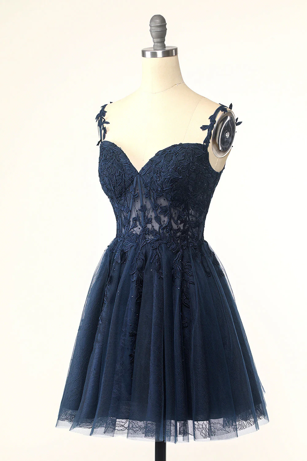Mignon Bretelles spaghetti ligne A Rose Robe courte Cocktail avec appliques - Image 15