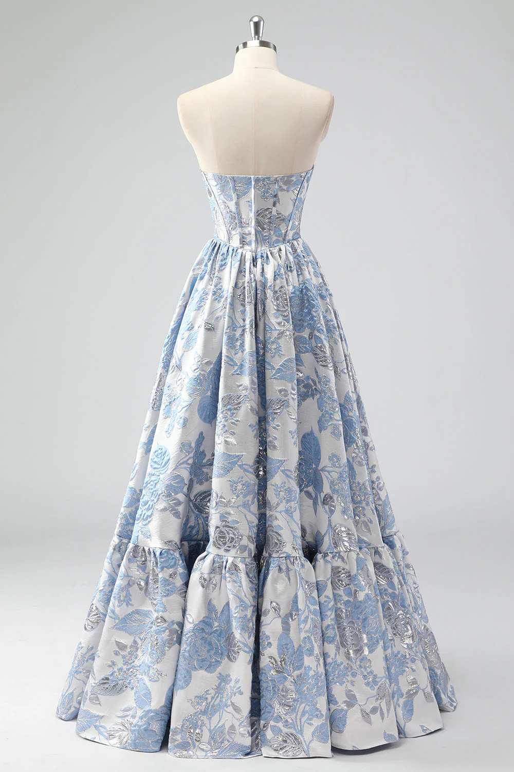 Mignon bleu A-ligne Sweetheart Brocart Corset Robe de soirée Longue - Image 2